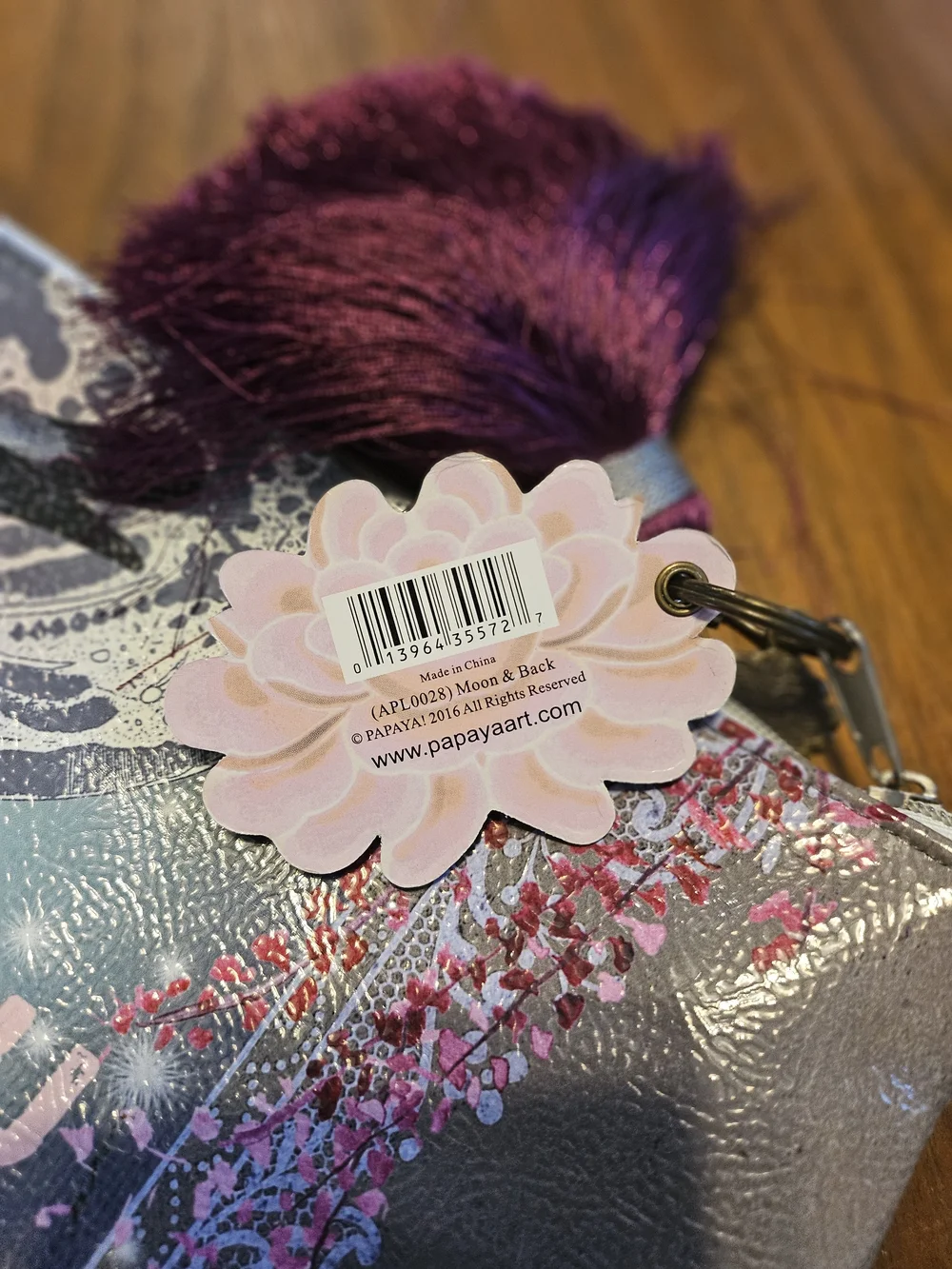 Payaya Art Pink Floral Love You To The Moon Faux Patent Leather Zippered Pouch
